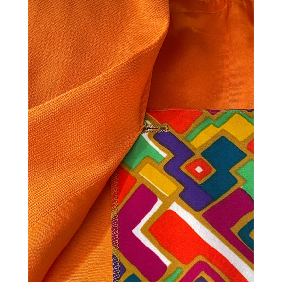 Vintage 90s Gilmor Sz 14 Boxy Suit Jacket Blazer Graphic Print Insert Orange New - Picture 6 of 11